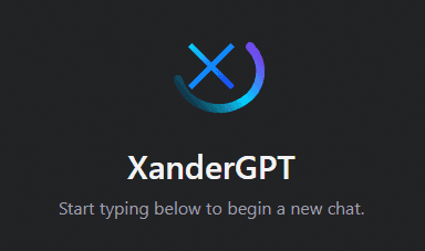 xanderGPT welcome screen with its logo and new-chat prompt